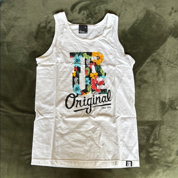 White Floral Print Mens Small Tank Top - Picture 1 of 1